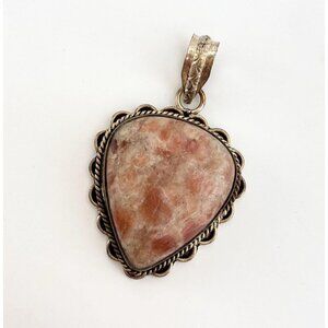 Orange Jasper Teardrop Shaped Southwest Sterling Silver 925 VintagePendant